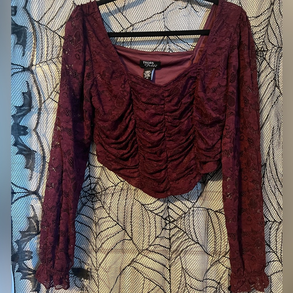 Burgundy Lace Ruched Top